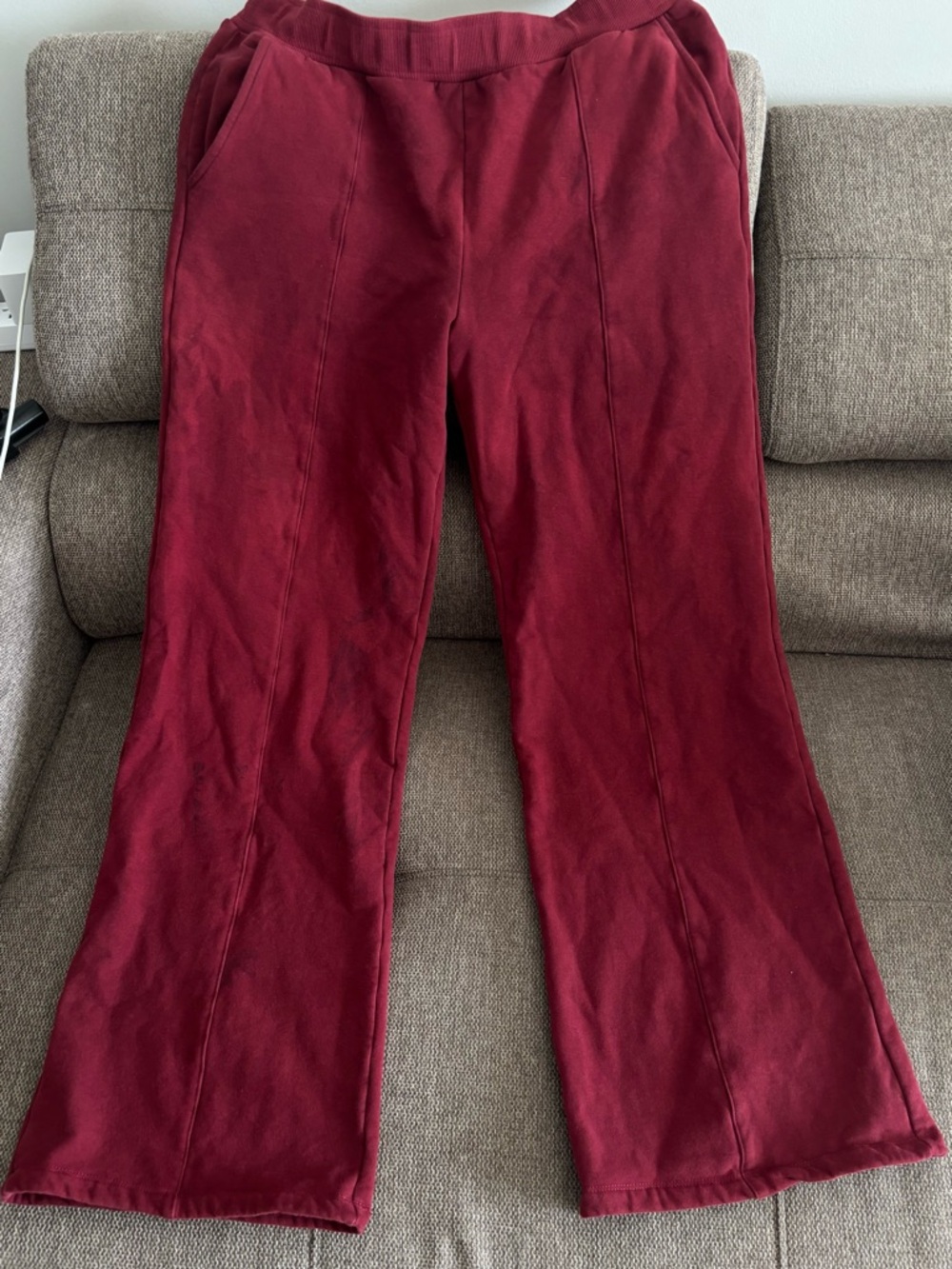93 Play Street : Wine Red Casual Wide-Leg Pants